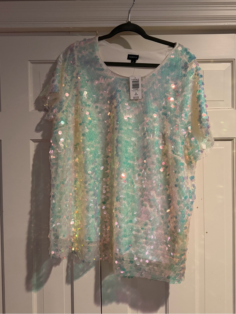 torrid Iridescent Sequin Short Sleeve Top - Mint & Pearl